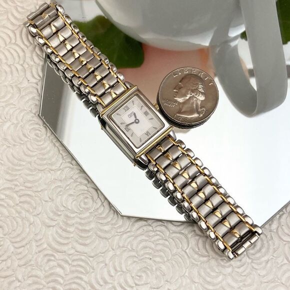 Cross Swiss Made Tank Style Two-Tone Stainless Steel Dress Watch Roman Numerals - Picture 8 of 13